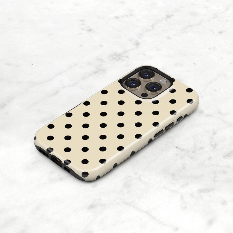 Black & Cream Polka Dot Phone Case — Classic Retro iPhone 17 16 15, Samsung, Neutral Spotted Pattern | Gift for Her imagen 7