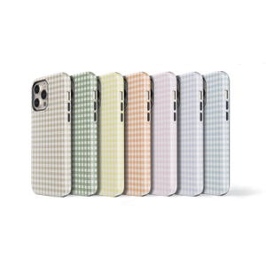 Pastel Gingham Phone Case Summer iPhone 14 13 15 16 Pro Max 11 16e 12 SE Samsung Galaxy S23 S25 Plus Checked C-GINP