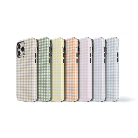 Pastel Gingham Phone Case Summer iPhone 14 13 15 16 Pro Max 17 16e 12 SE Samsung Galaxy S23 S25 Plus Checked C-GINP