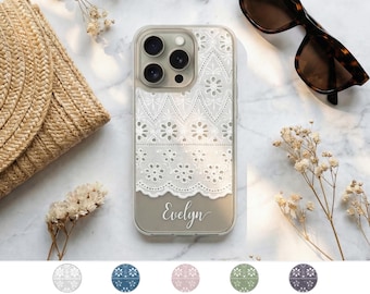 Personalized Eyelet Phone Case, Custom Name for iPhone or Samsung Galaxy Feminine Lace, Summer Chic CC-EYE