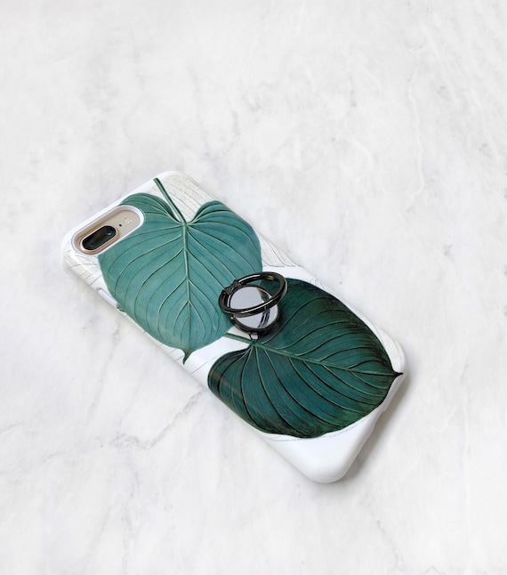 Jungle Leaf iPhone or Samsung Galaxy Ring Stand Phone Cases Expanding Stand Grip Tropical Aesthetic iPhone 15 13 Pro Max 12 11 Xs CG-JUN-RG