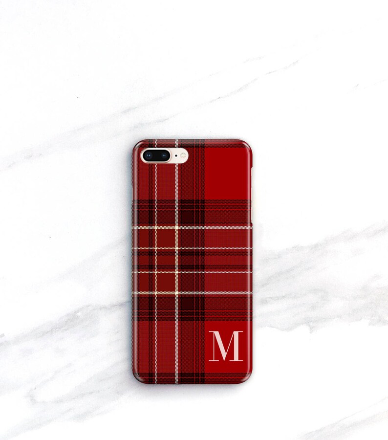 Personalized iPhone 14 13 Pro Max MagSafe Case iPhone 12 Plaid Red Tartan Hygge SE 2020 Monogramed 11 Xs Cozy Gift Ideas For Him Her CMG-PLR image 5