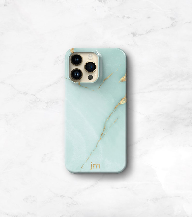 Personalized Phone Case Turquoise Marble iPhone 14 Plus 13 Pro Max Monogrammed 12 Mini 11 Pro Xs Gift For Her Aqua Marble CMG-ONXA image 1