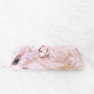 Rose Quartz Case with Rose Gold Ring Grip for iPhone or Galaxy | Millennial Pink Marble iPhone 14 Pro Max 15 Plus 13 12 11 Xs Max Se QFRP-RG