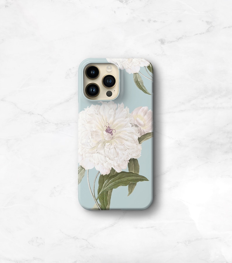 Floral Phone Case White Peony iPhone 14 Pro Max Peonies iPhone 14 Plus Case 13 12 11 Xs Cottagecore Aesthetic Samsung S23 Ultra CMG-PEOPATB image 1