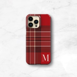 Personalized iPhone 14 13 Pro Max MagSafe Case iPhone 12 Plaid Red Tartan Hygge SE 2020 Monogramed 11 Xs Cozy Gift Ideas For Him Her CMG-PLR image 1