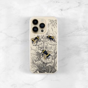 Clear Phone Case Bee iPhone 15 13 14 Pro Max 12 Mini Xs Max 11 SE Galaxy S23, Bumblebee Botanical Gift for Nature Lover CC-BEE image 1