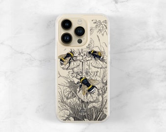 Clear Phone Case Bee iPhone 15 13 14 Pro Max 12 Mini Xs Max 11 SE Galaxy S23, Bumblebee Botanical Gift for Nature Lover CC-BEE