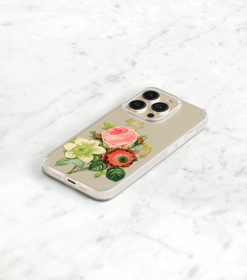 vintage floral clear case on an iPhone