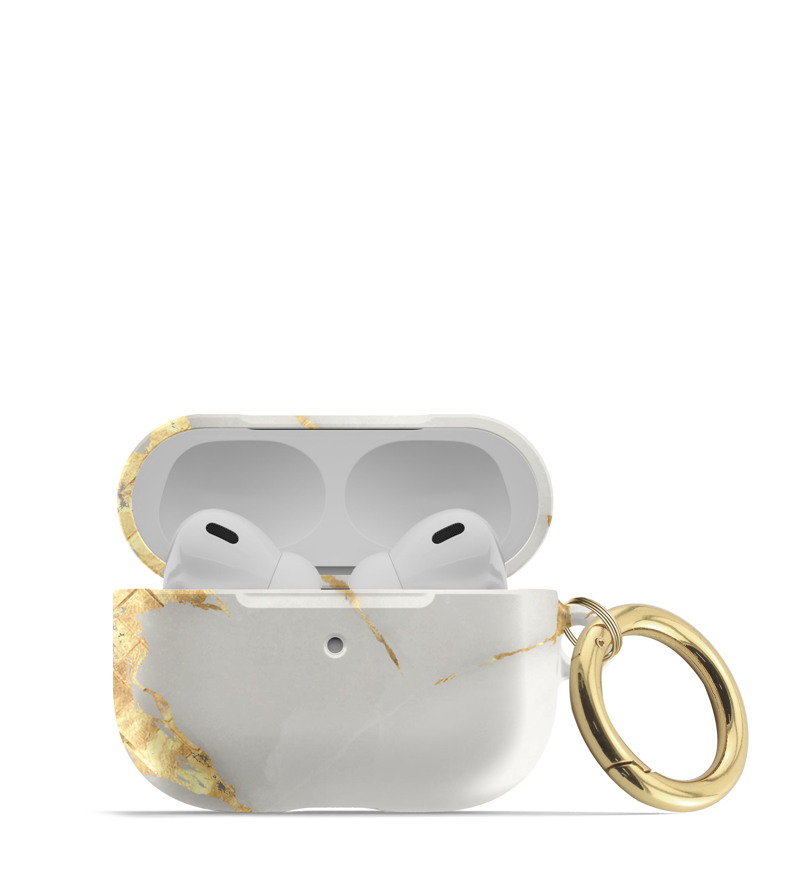 Matte White Onyx AirPod Case Gold Keychain, Personalized Airpods