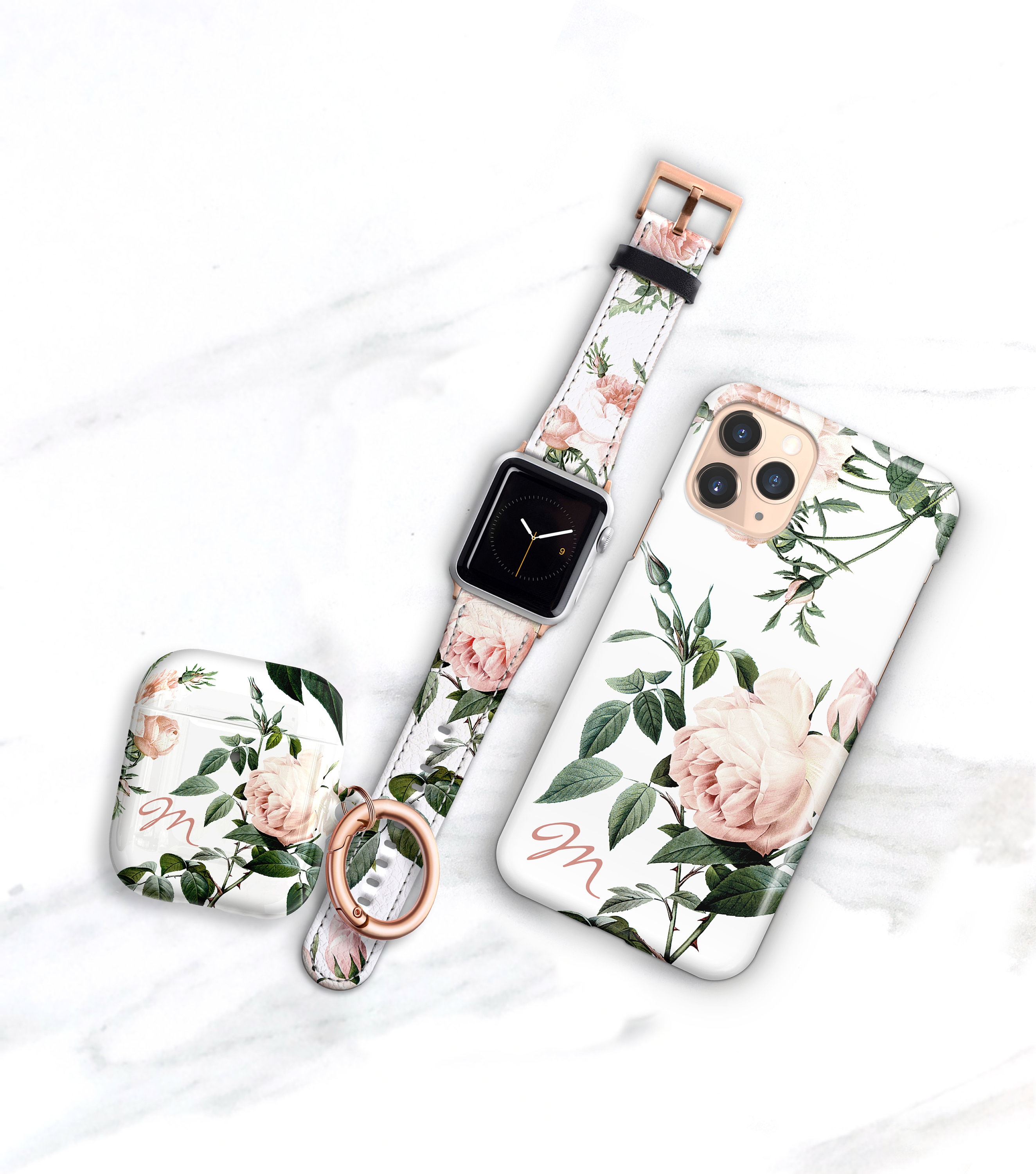 Build a Matching Personalized Pink Roses Floral Airpods Case Build a Matching Personalized Pink Roses Floral Airpods Case