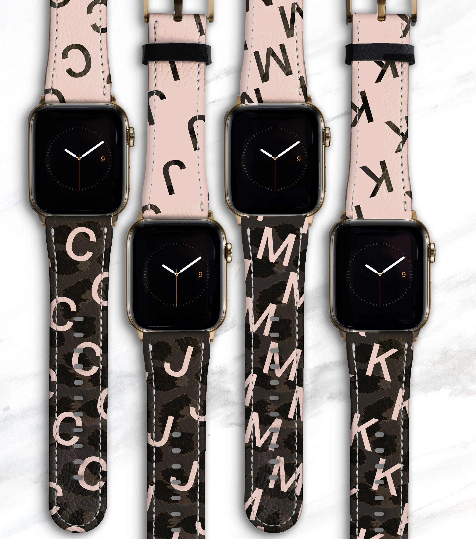 Apple 38-42 mm Leather Watch Band Strap in Leopard, Teal, and metallic Turquoise Alligator Leather Apple Watch Band | Handdn  main image 3