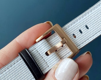 Seersucker Print Apple Watch Band 40mm 38mm 42mm 44mm 49mm Women Blue Stripes Vegan Leather Series 10 9 7 6 5 4 SE Classic Aesthetic WB-SESU