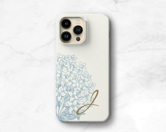 Hydrangea Monogram Phone Case iPhone 14 Pro Max, 13 Mini, 12, 11, Xs, 15, Se, 14 Plus Case Blue Floral Cottagecore Aesthetic S23 CMG-HYD