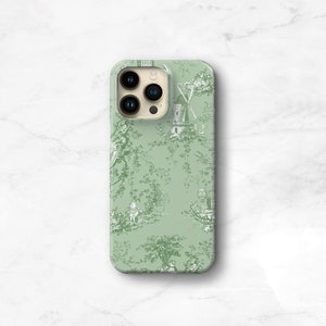 Green Toile Phone Case iPhone 11 12 13 14 15 Pro Max MagSafe 16e 14 Plus 15 8 12 Mini SE Galaxy S22 Plus Cottagecore Aesthetic C-WTG
