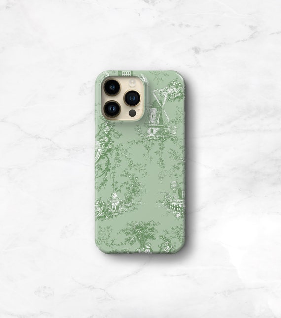 Green Toile Phone Case iPhone 11 12 13 14 15 Pro Max Magsafe Xs 14 Plus 15  8 12 Mini SE Galaxy S22 Plus Cottagecore Aesthetic CMG-WTG 