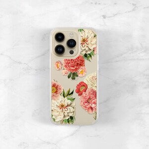 Peony Floral Clear iPhone 14 Case 11 Pro Max 16e 13 Mini Peony Floral iPhone 12 Pro Case Coquette SE 2020 Gift For Her, Peonies CC-PEOB