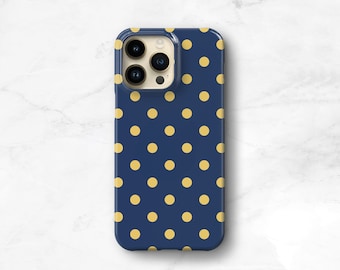 Preppy iPhone Case Blue And Golden Polka Dot iPhone 13 14 15 Pro Max 14 Plus MagSafe Case Polkadot iPhone 11 12 Xs Dots se 15 Max CMG-PDBGO