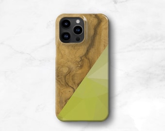 Chartreuse Geometric Wood Print iPhone 13 14 15 Pro Max MagSafe Case Triangle iPhone 11 Xs SE 2022 12 Galaxy S22 S23 Plus CMG-WOGEOG
