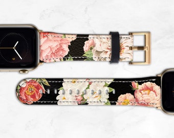 Floral Apple Watch Band for 40mm 38mm 42mm 44mm 49mm Womens Vegan Leather Gift for Her, Ultra Series 9 8 7 6 5 4 SE Gift for Women WB-FB