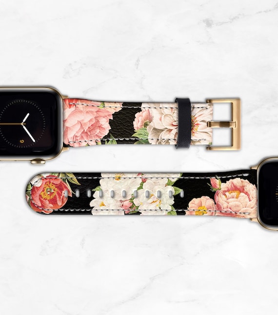 Floral Apple Watch Band for 40mm 38mm 42mm 44mm 49mm Womens Vegan Leather Gift for Her, Ultra Series 10 9 8 7 6 5 4 SE Gift for Women WB-FB