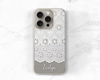 Personalized Eyelet CLEAR Phone Case White iPhone 15 14 Plus 13 11 12 Pro Max Cute Cottagecore Gift Aesthetic Coquette Summer CC-EYE