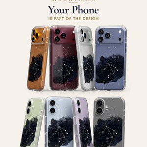 The image is a collage of various phone cases with different designs, including a starry night sky pattern.