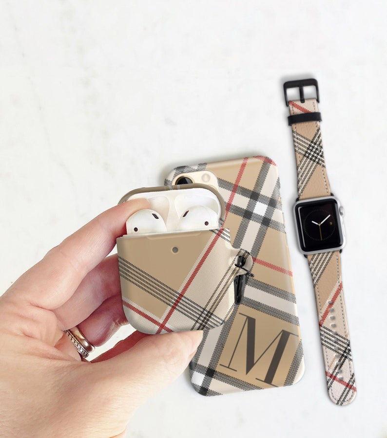 Matching Set Personalized Luxury Plaid Airpods Case Apple Watch Band iPhone 13 14 Pro Max MagSafe 12 11 Gift for Her NovaCheck Wb-AP-CM-PLNC 