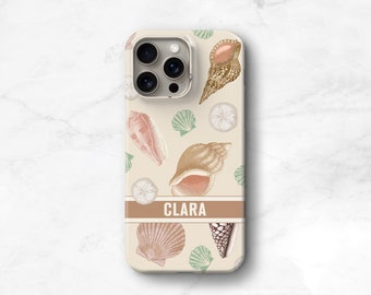 Vintage Seashell Phone Case Custom Name Initials iPhone 15 Pro Max 14 MagSafe 13 12 11 Galaxy S24 Ultra Beach Costal Aesthetic CMG-SS