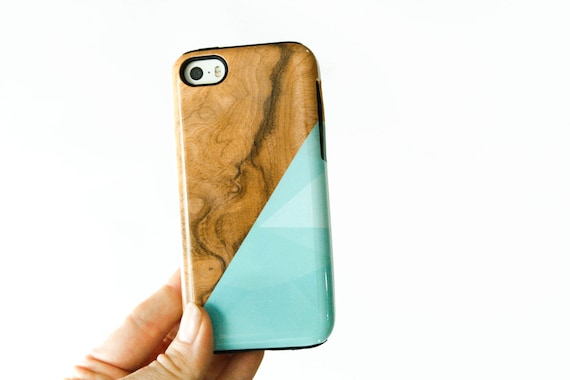 Geometric Wood Print Phone Case iPhone MagSafe Case 16 16e 13 12 Mini 17 Pro Max Case Blue Triangle Galaxy S23 Plus C-WOGEOB