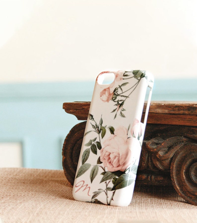 iPhone Case Pink Roses Floral iPhone 14 Plus 13 11 12 Pro Max Xs S23 Ultra Pretty Monogram Gifts for Mom Sister Her CG-RP image 1