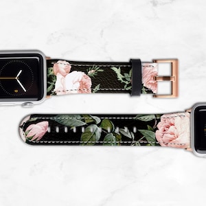 Pink and Black Floral Apple Watch Band 40mm Women 41mm 45mm 38mm 42mm 44mm 49mm Ultra Rose Strap Dark Cottagecore Aesthetic WB-RPB