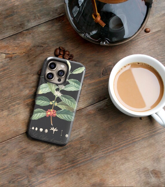 Vintage Coffee Botanical Phone Case Cafecore iPhone 16 Pro Max 15 16e 14 13 17e MagSafe, Galaxy S24 S25 Ultra Gift For Java Lover C-COF