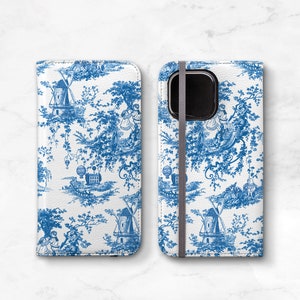 Wallet Phone Case Toile Blue and White, iPhone 14 Pro Max 13 12 11 Womens Wallet Credit Card Holder Folio 8 Plus Xs SE 2020 WC-WTB image 3