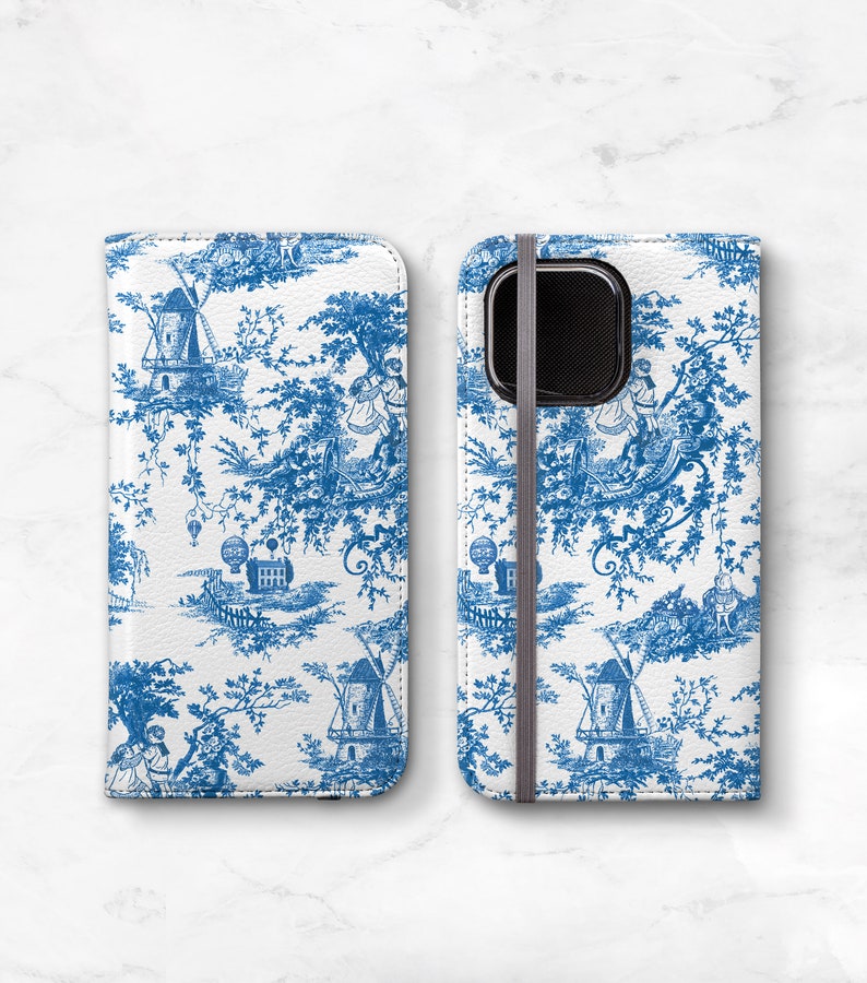 Wallet Phone Case Toile Blue and White, iPhone 14 Pro Max 13 12 11 Womens Wallet Credit Card Holder Folio 8 Plus Xs SE 2020 WC-WTB image 3