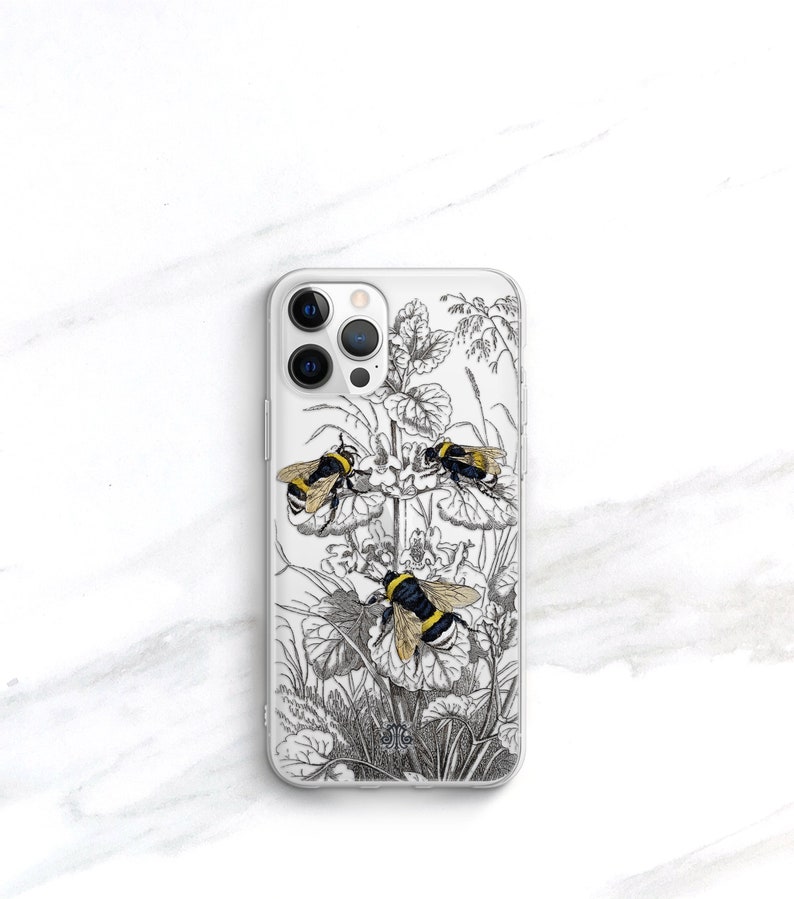 Clear Phone Case Bee iPhone 15 13 14 Pro Max 12 Mini Xs Max 11 SE Galaxy S23, Bumblebee Botanical Gift for Nature Lover CC-BEE image 6