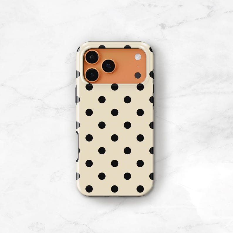 Black & Cream Polka Dot Phone Case — Classic Retro iPhone 17 16 15, Samsung, Neutral Spotted Pattern | Gift for Her imagen 11
