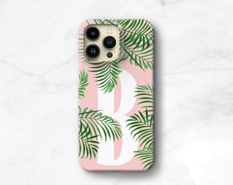 Personalized Tropical Phone Case – Palm Leaf Monogram Cover for iPhone, Pixel & Samsung – Pink Green Beach Vibe - MagSave Option C-PB