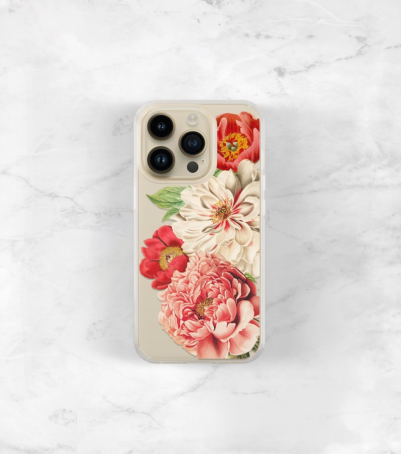 Floral iPhone Case Gift For Her, 15 Plus 14 Pro Max, 13, 12, Xs SE 2020 8 Plus Peonies, Gift Ideas for Women 11 Pro Max CC-PEOLG image 1