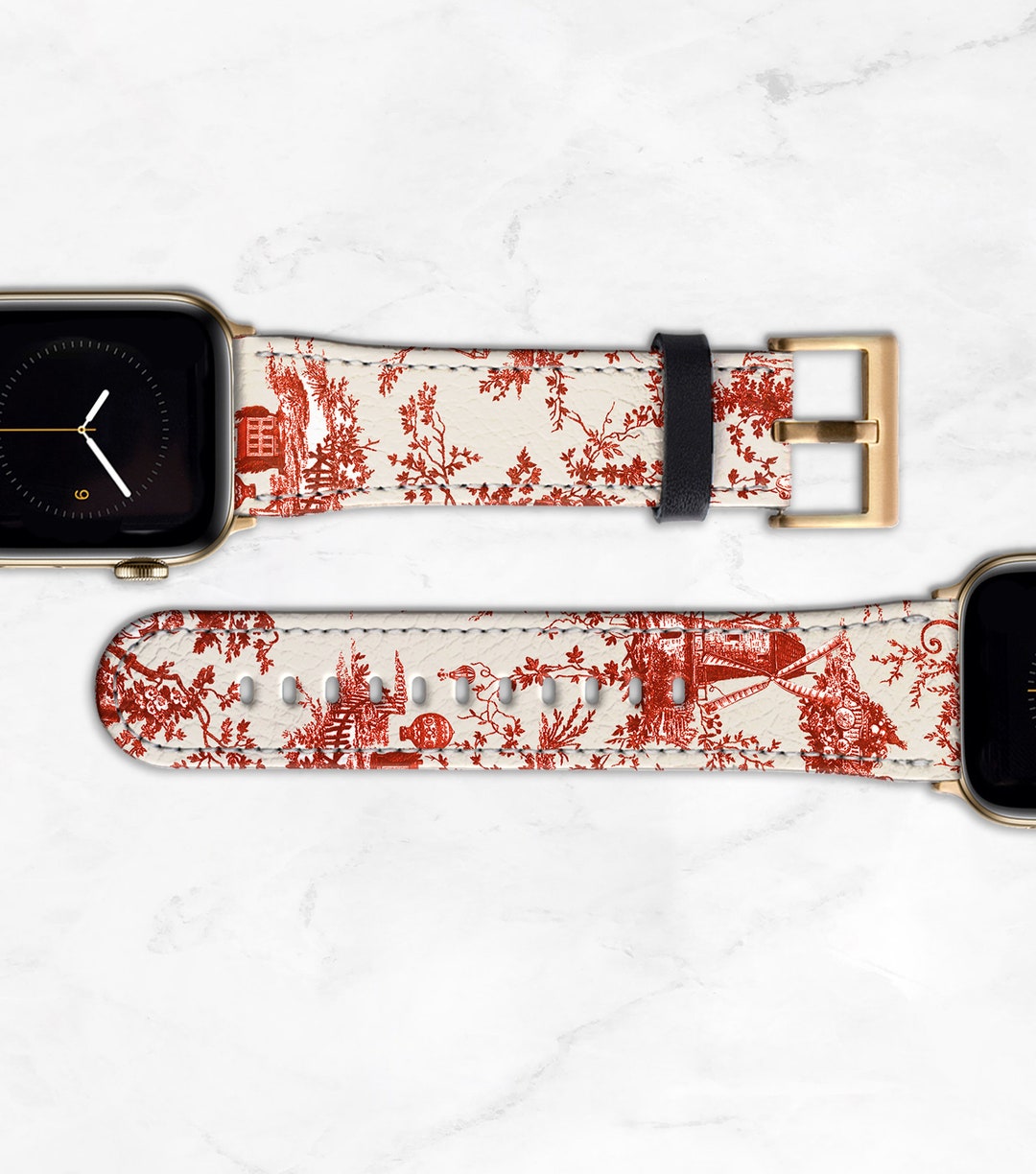 Red Toile Apple Watch Band Cottagecore Aesthetic 41mm 45mm 40
