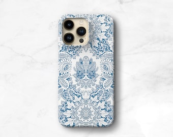 Coque Boho bleu indigo pour iPhone 15 Pro Max, 14, 13, MagSafe, Boho 17e, 17, 16e Max, Samsung Galaxy S26 Plus, iPhone 17 Pro (C-INDB)