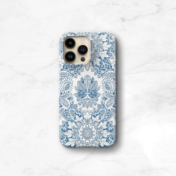 Boho Phone Case Indigo Blue iPhone 15 Pro Max 14 13 Magsafe Bohemian 17e 17 16e Max Samsung Galaxy S26 Plus iPhone 17 Pro C-INDB