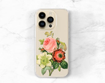 Floral Clear iPhone 14 Pro Max Case Vintage Bouquet iPhone 15 13 12 11 Botanical Flowers Gift for Her iPhone 8 Plus Xs Max CC-BOQ