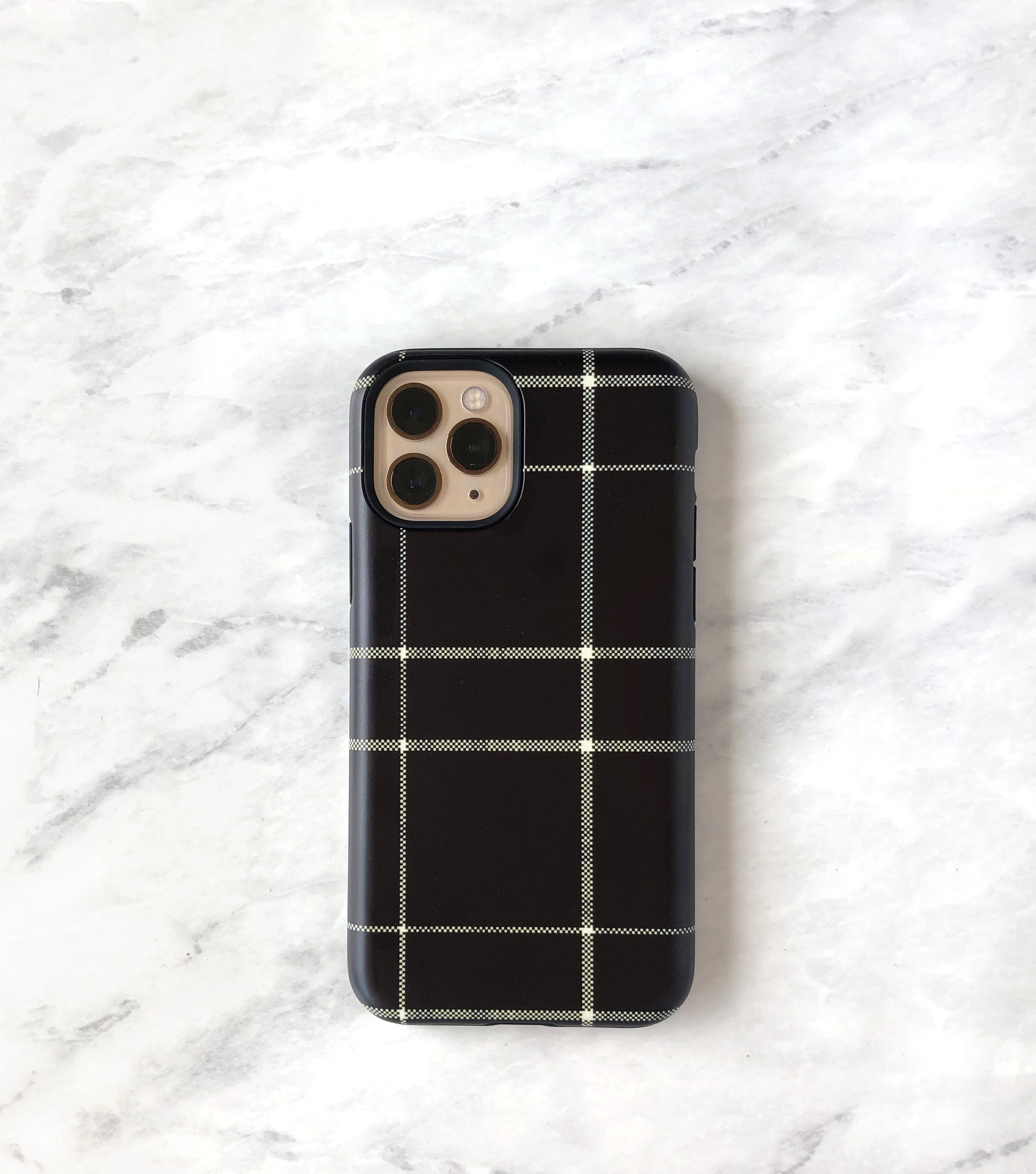 Matte Windowpane Plaid Iphone 13 Pro Case Black And White Etsy