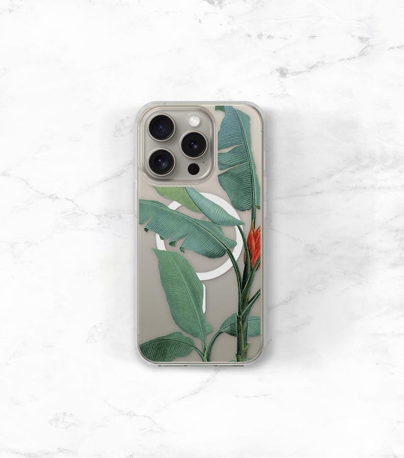 Clear Phone Case Tropical Banana Leaf iPhone or Galaxy, MagSafe Option, Resort Vibes, Summer Aesthetic CC-TRBN image 9