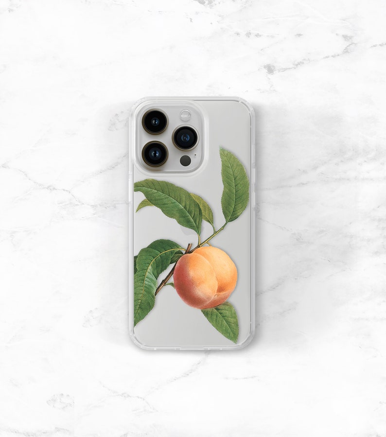 Peach Clear Phone Case iPhone 14 Pro Max Peachy 13 12 11 Xs Fruit Botanical iPhone 15 Plus Galaxy S23 Peach Emoji CC-PCH image 4