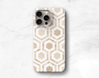 Marble Mosaic Phone Case - iPhone MagSafe 16 16e 15 14 Pro Max 13 17e 17 & Samsung Galaxy S24 S25 Plus, Hexagon Stone Tile Print C-MARMOS