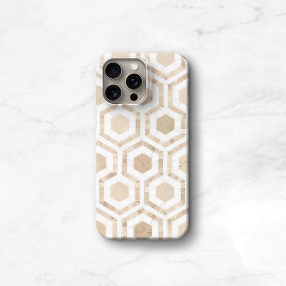Marble Mosaic Phone Case - iPhone MagSafe 16 16e 15 14 Pro Max 13 12 17 & Samsung Galaxy S24 S25 Plus, Hexagon Stone Tile Print C-MARMOS