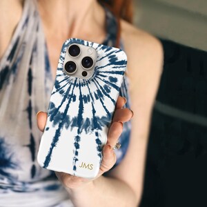 iPhone 14 Pro Case Tie Dye Personalized iPhone 13 Case Indigo Shibori iPhone 17 Pro Max 17e Mini C-TIDYBW image 6