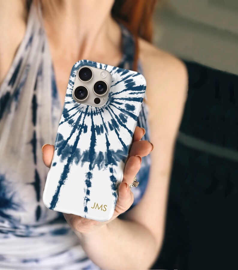 iPhone 14 Pro Case Tie Dye Personalized iPhone 13 Case Indigo Shibori iPhone 17 Pro Max 17e Mini C-TIDYBW image 6